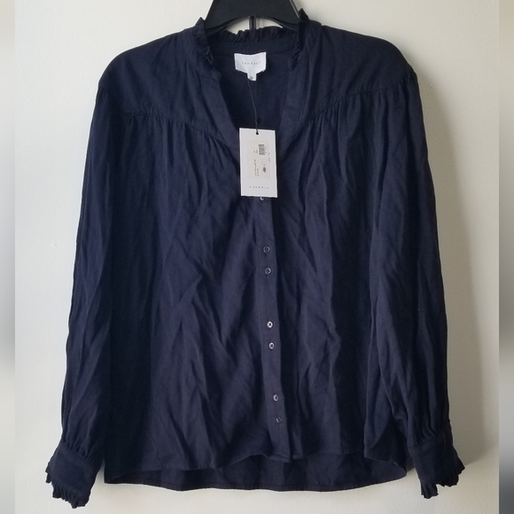 Sundays Andrea Long Sleeve Twill Top In Navy Size XS - Picture 9 of 13